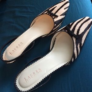 RALPH LAUREN zebra print kitten heels