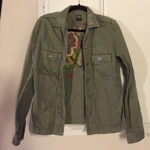 Lucky Brand Military Jacket w/ Embroidered Flowers