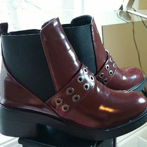 Maroon moto boots