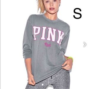 VS PINK LT GRAY CAMPUS LONGSLEEVE