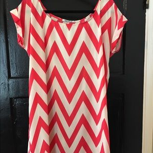 Pink and Cream Chevron Pattern Shift Dress