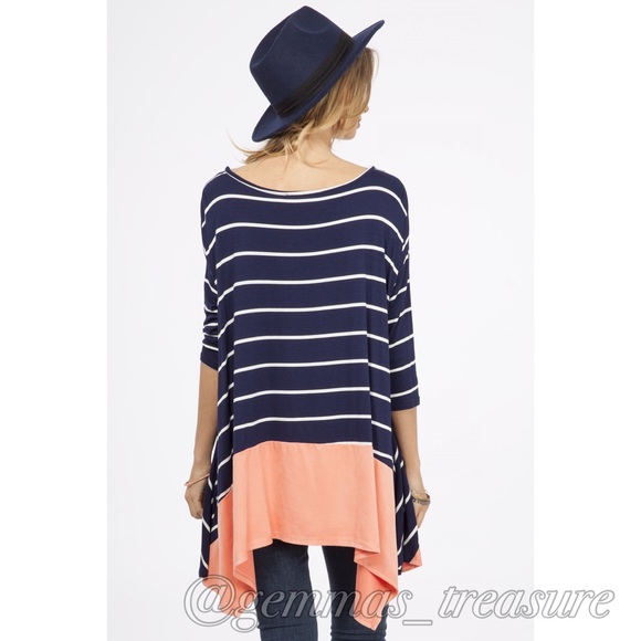 🆕 ||Stripe Suede Trim Tunic - Navy/Coral - Picture 3 of 4