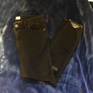 Free People cropped fringed black jeans