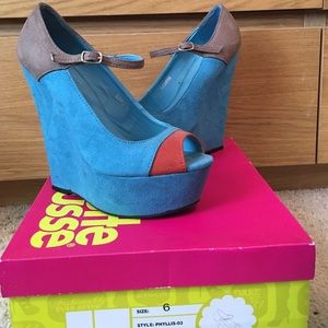 Charlotte Russe Multicolored Suede peep toe wedges