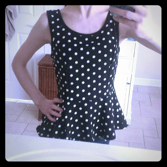 Black & White Polka Dot Peplum Top