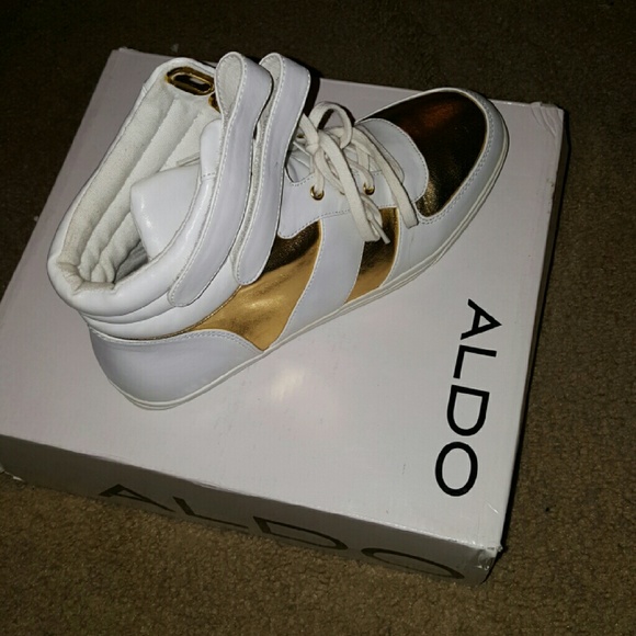 White & Gold hi top Aldo sneakers