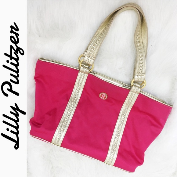Lilly Pulitzer, Fuchsia & gold tote