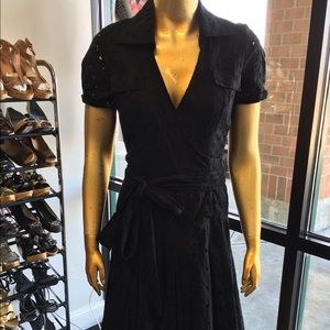 Diane VonFurstenberg Black Taffy Eyelet Wrap Dress