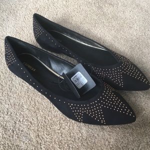 Express black,gold studded ballerina flat shoe 8.5