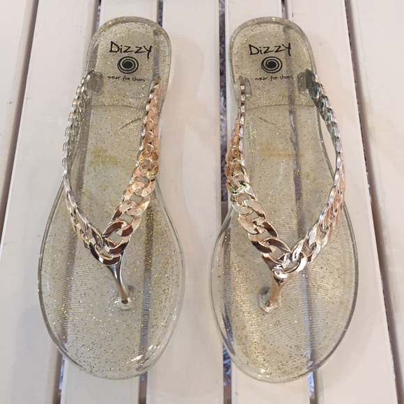 🚨Last pair🚨NWT Gold and Clear Flip Flop Sandals - Picture 2 of 4