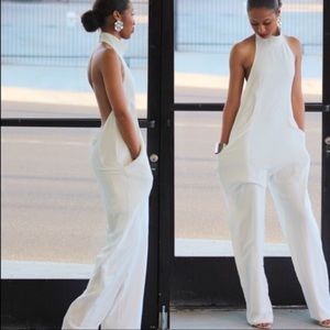 White Backless Turtleneck Jumpsuit