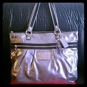 Coach Poppy Metallic Silver Glam Tote PLEASE READ