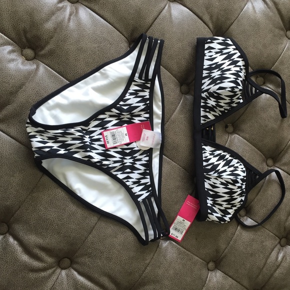 Black and white two piece bikini.
