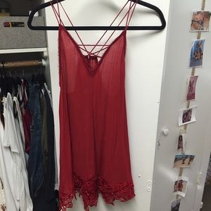 Red Free People embroidered dress