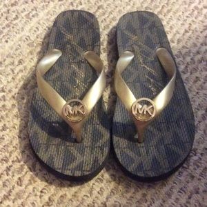 EUC Michael Kors Gold Flip Flops