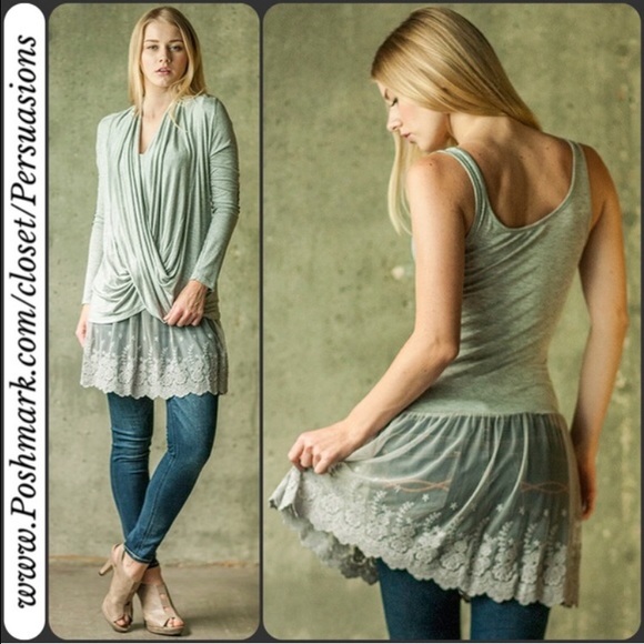 LAST ONE‼️ Heather Gray Lace Tunic Dress Extender - Picture 4 of 4