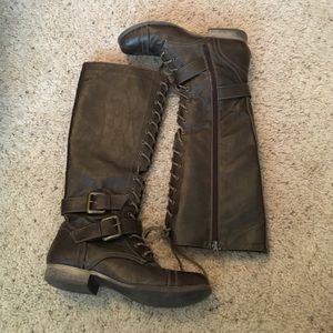 SALE: Knee-High Brown Combat Boots (zippered)
