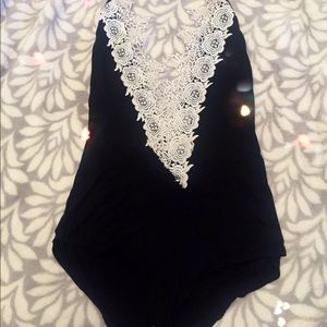 Black with flower trim bodysuit