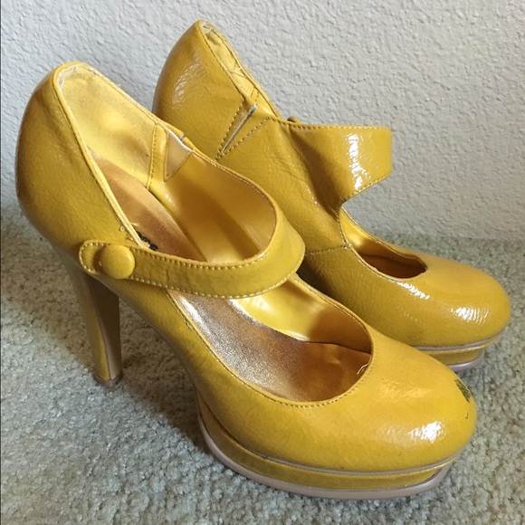 Bright Yellow Mustard Heels with Strap