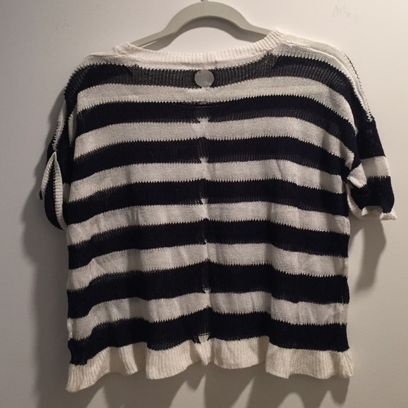 Navy and white striped knit mesh top - Picture 3 of 4