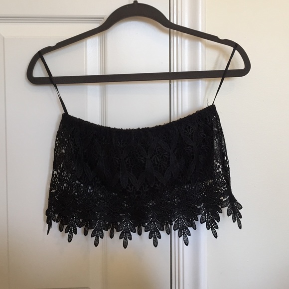 LF Paper Heart Lace Crochet Bandeau Crop Top