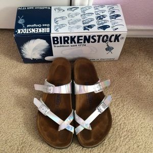 Mayari Birko-Flor Holographic Silver Sandals