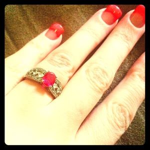 Antique style created ruby silver ring