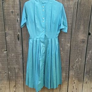 Vintage 1950s Teal Silk Day Dress