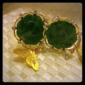 Exquisite Jade, diamonds, and ruby set in 18k Gold