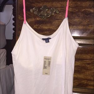 White American Eagle Tank with Pink lace trim