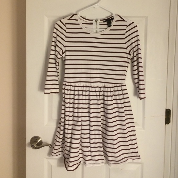 Long sleeved, maroon and white striped dress