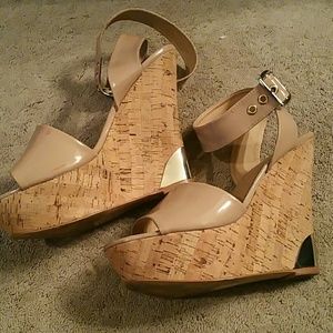 Nude wedges.