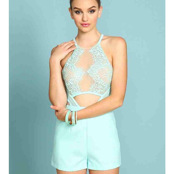 Luxxel Dresses & Skirts - Mint Lace Romper
