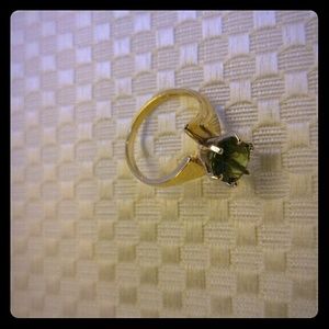 14K Gold and Moldavite/Meteorite stone ring size 6