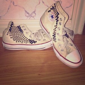 Tan bedazzled high top converse