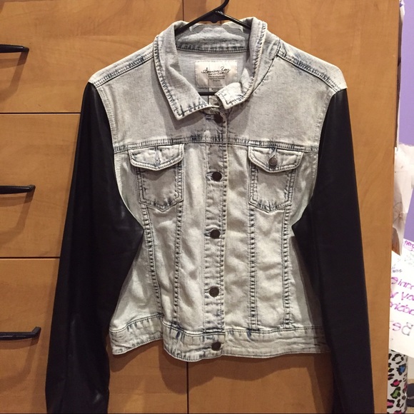 Denim Jacket w/ Leather Sleeves