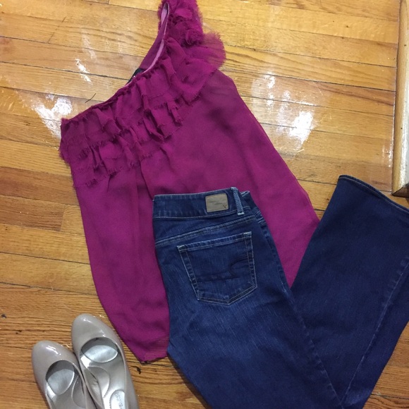 Pink One Shoulder Ruffle Top - Picture 2 of 4