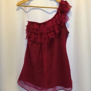 Pink One Shoulder Ruffle Top