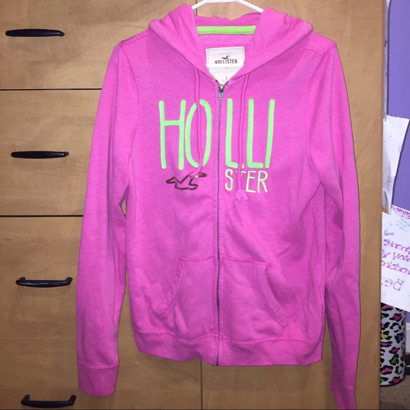 Pink And Green Hollister Zip Up