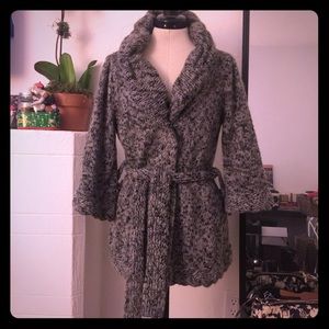 BCBG Knit woven long sweater coat.