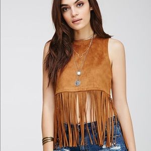 New tan suede fringe crop top