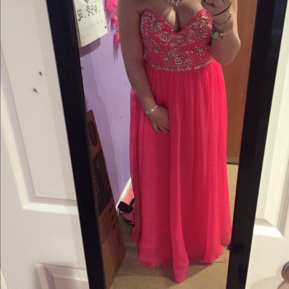 Long Pink Flirt Dress with Shiny Beads