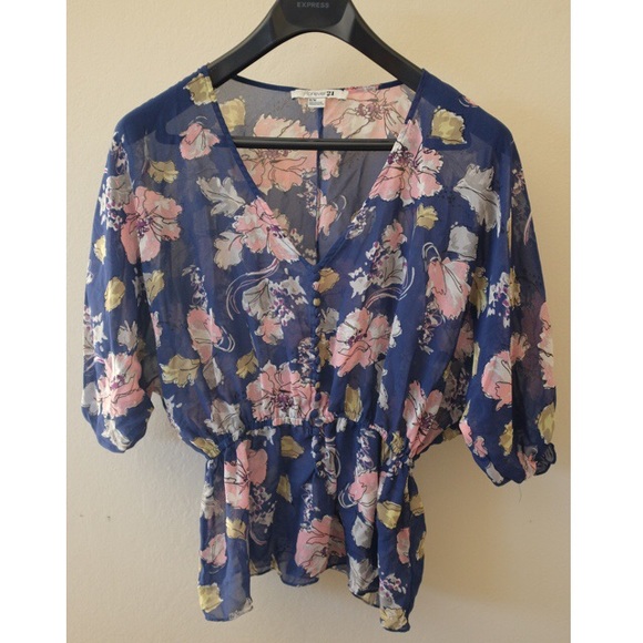 Blue Floral Print, Synched Blouse