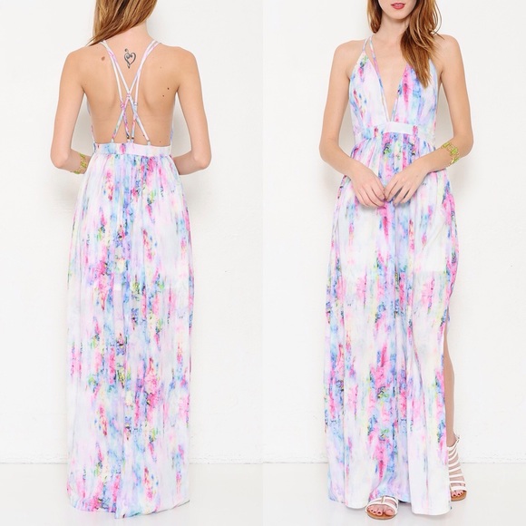 "The Rainbow" Watercolor Maxi Dress - Picture 3 of 3