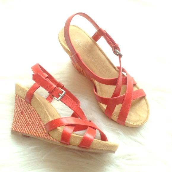 Size 5.5 red leather wedge sandals