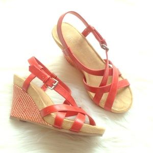 Size 5.5 red leather wedge sandals
