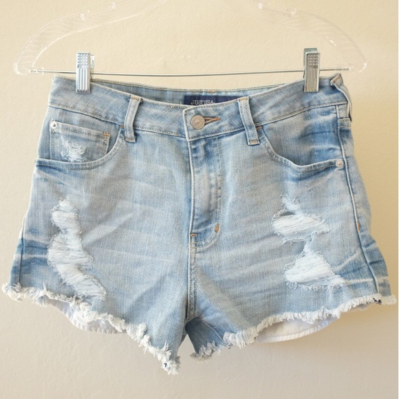 Light Wash, Distressed Denim Shorts // Worn Once