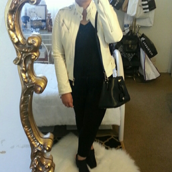 Cream faux Leather Jacket