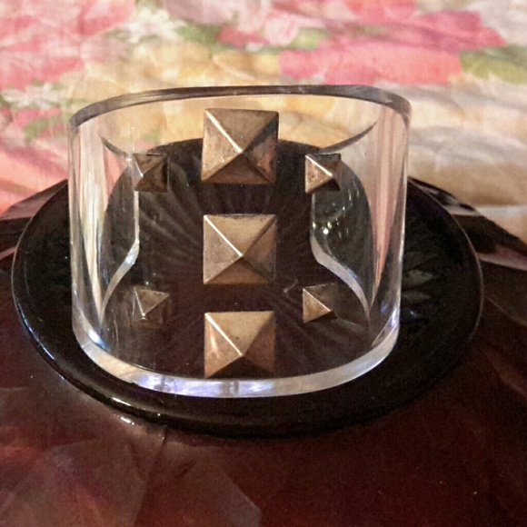 Vintage RARE Alexis Bittar pyramid spike clear cuff