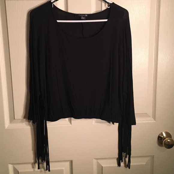 🔴 SOLD! Black top with stringy sleeves - Picture 2 of 2